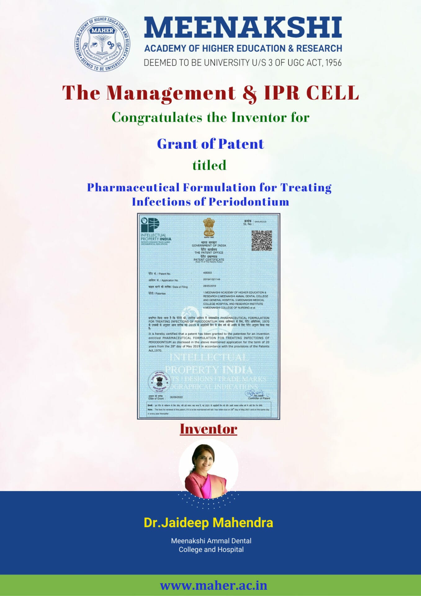 Pharmaceutical Formulation for Treating Infections of Periodontium